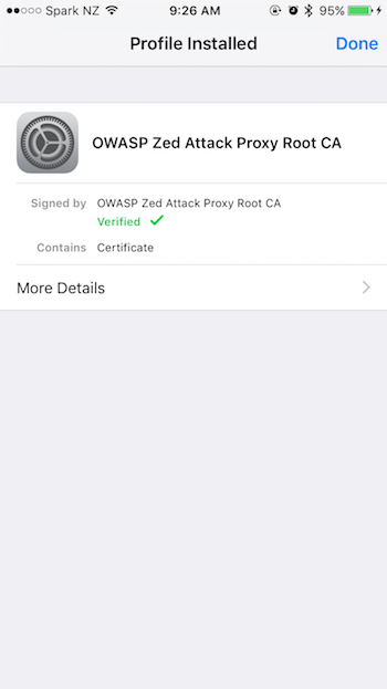 zap iOS installed